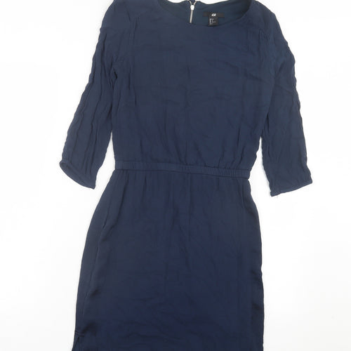 H&M Womens Blue Polyester A-Line Size 4 Crew Neck Zip - Elastic Waist