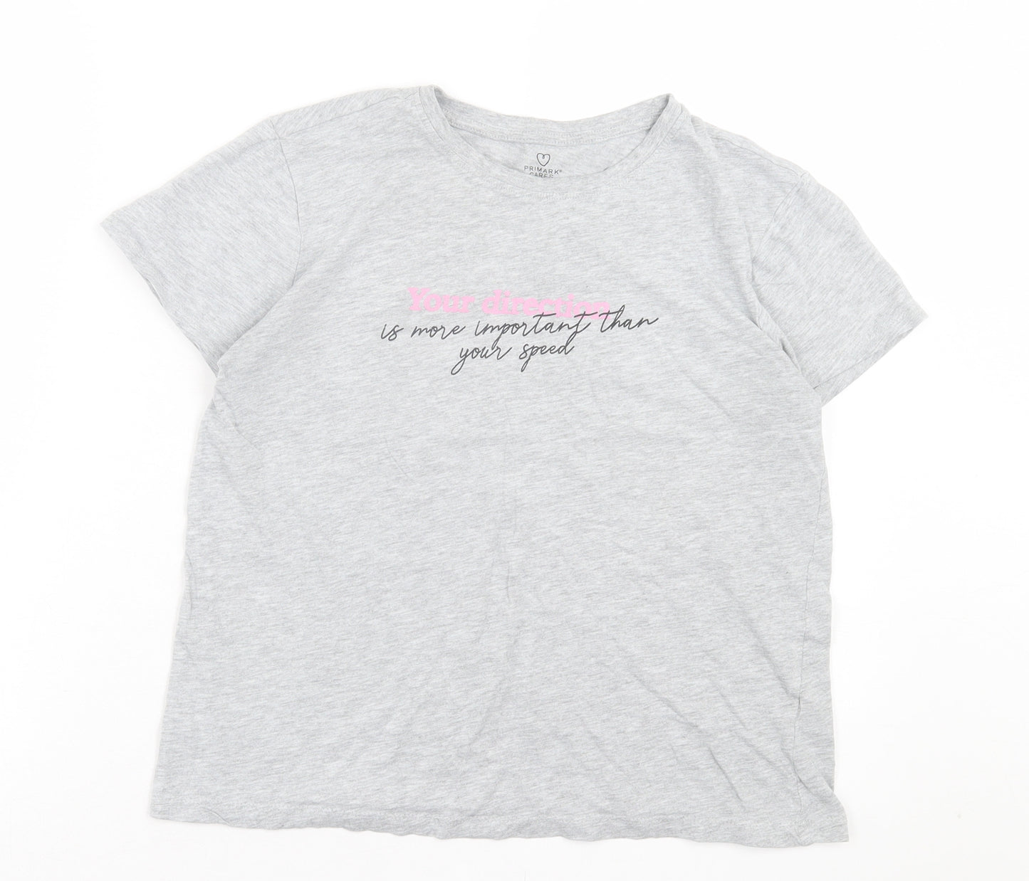 Primark Womens Grey Cotton Basic T-Shirt Size S Crew Neck - Your Direction.... Is more important than your speed.