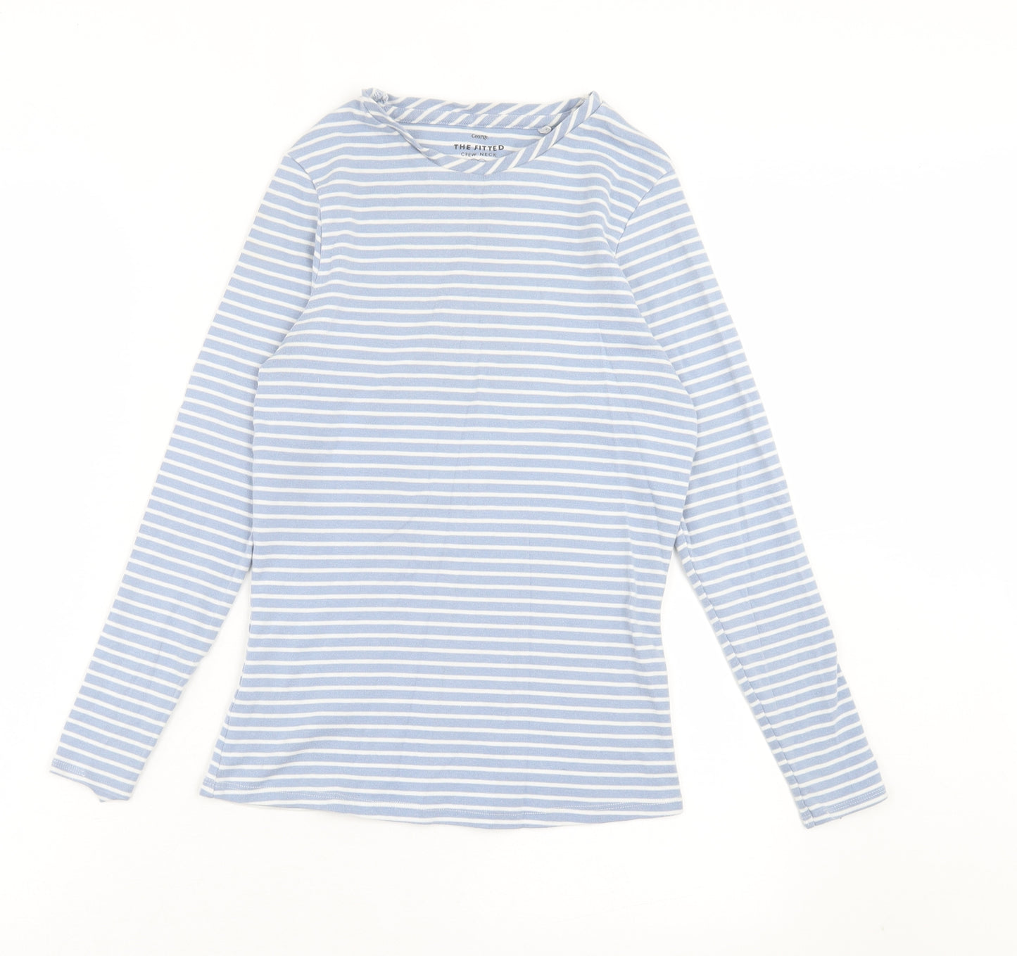George Womens Blue Striped Cotton Basic T-Shirt Size 12 Crew Neck
