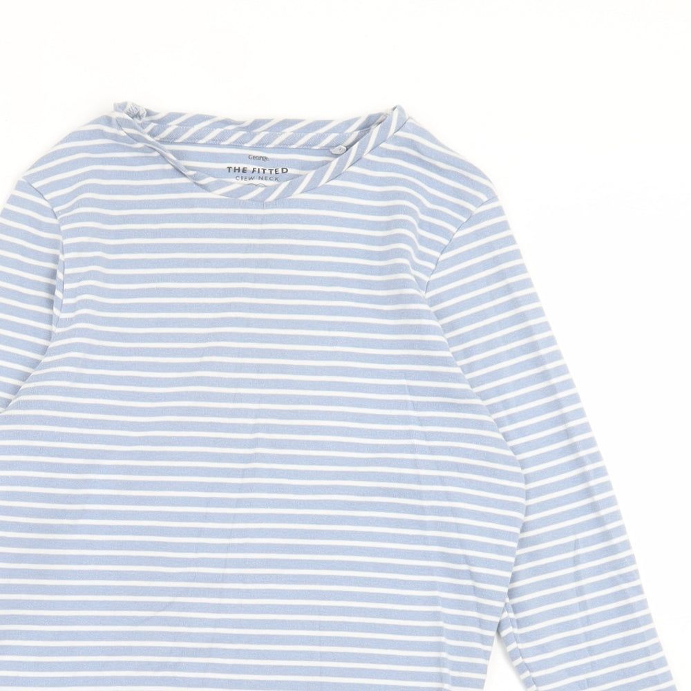 George Womens Blue Striped Cotton Basic T-Shirt Size 12 Crew Neck