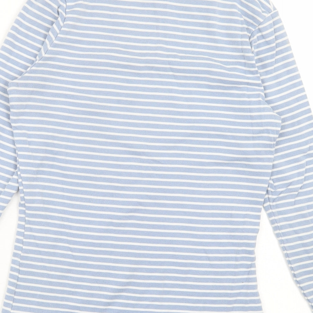 George Womens Blue Striped Cotton Basic T-Shirt Size 12 Crew Neck
