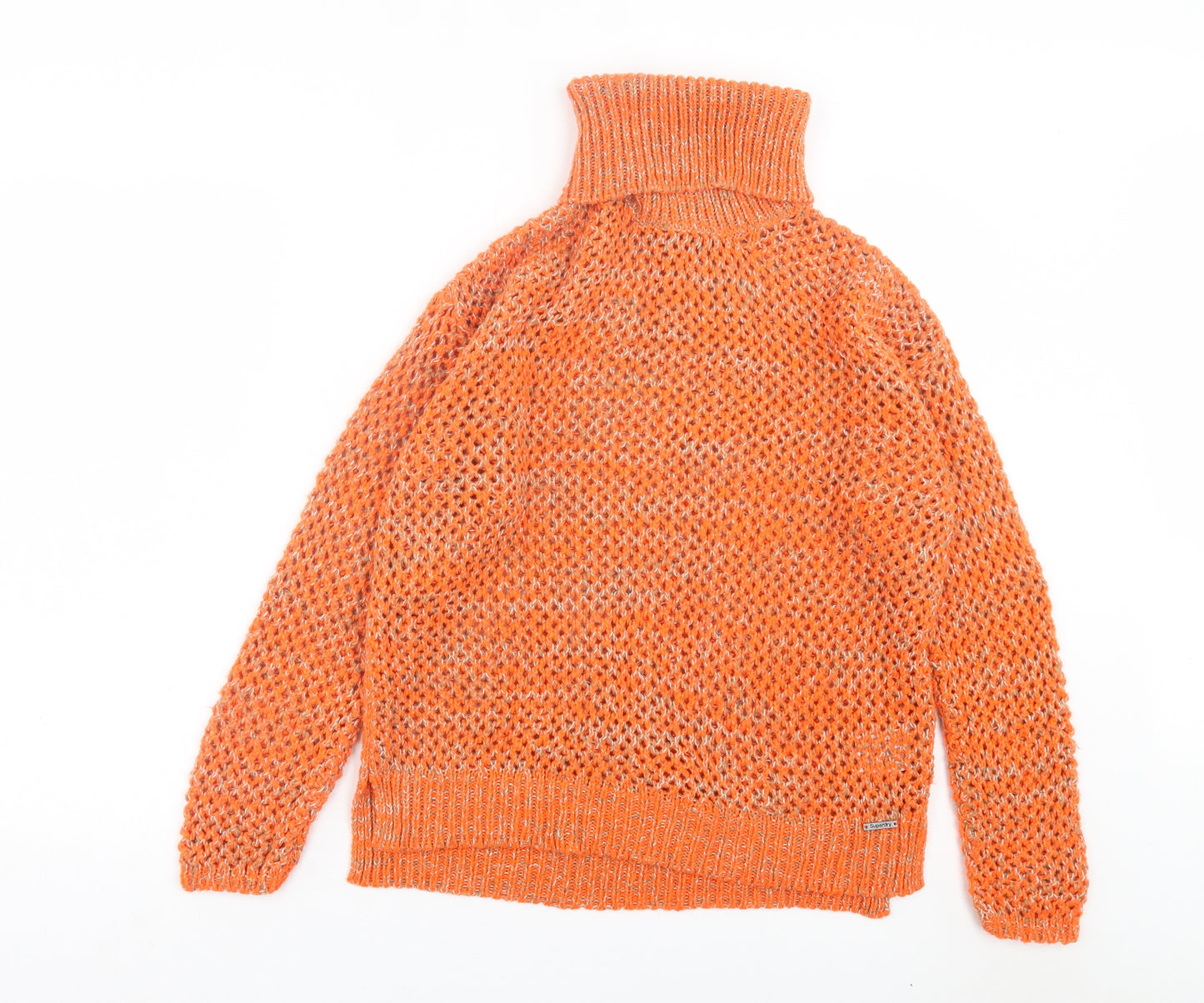 Superdry Womens Orange Roll Neck Acrylic Pullover Jumper Size L
