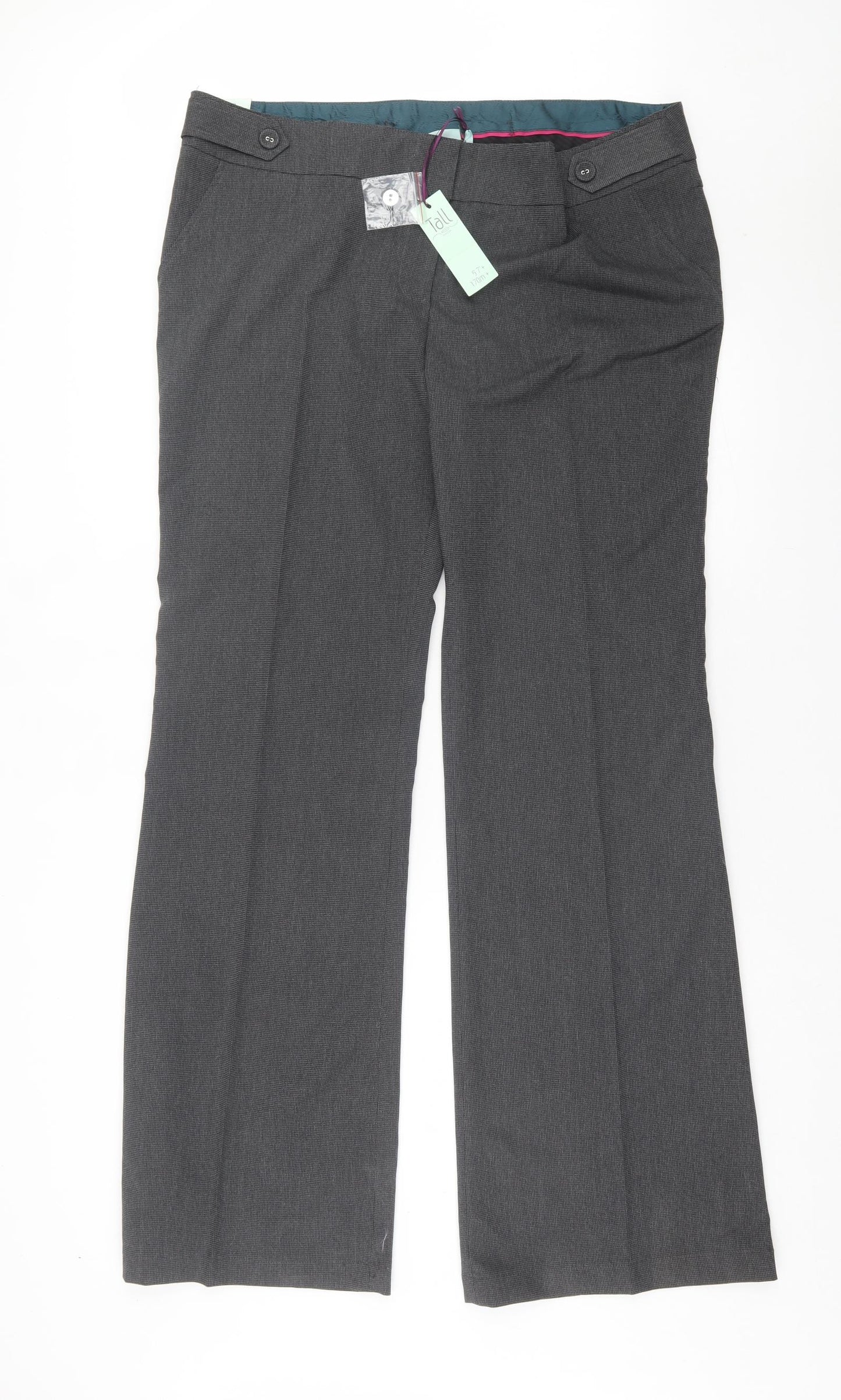 New Look Womens Grey Plaid Polyester Trousers Size 18 L35 in Regular Hook & Eye