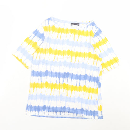 Marks and Spencer Womens Multicoloured Striped Cotton Basic T-Shirt Size 16 Crew Neck