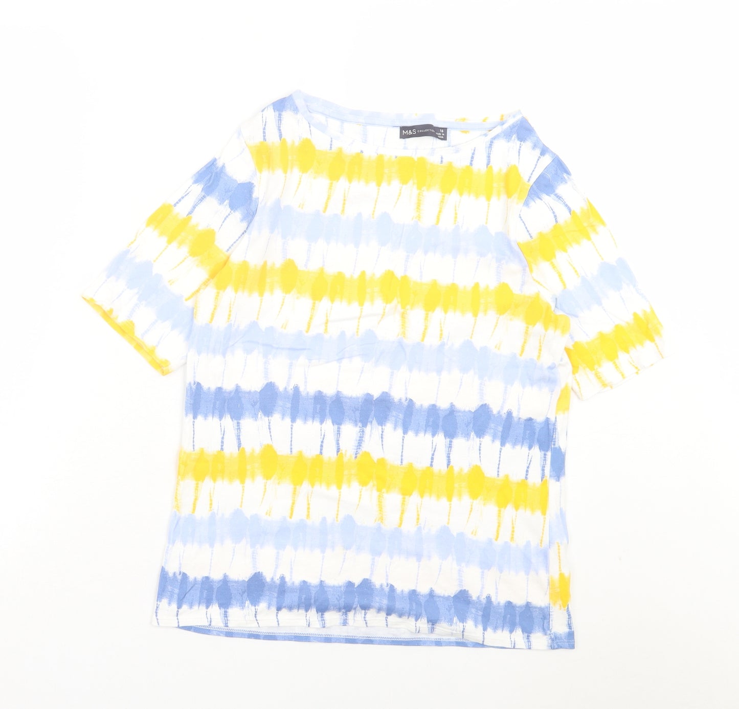 Marks and Spencer Womens Multicoloured Striped Cotton Basic T-Shirt Size 16 Crew Neck