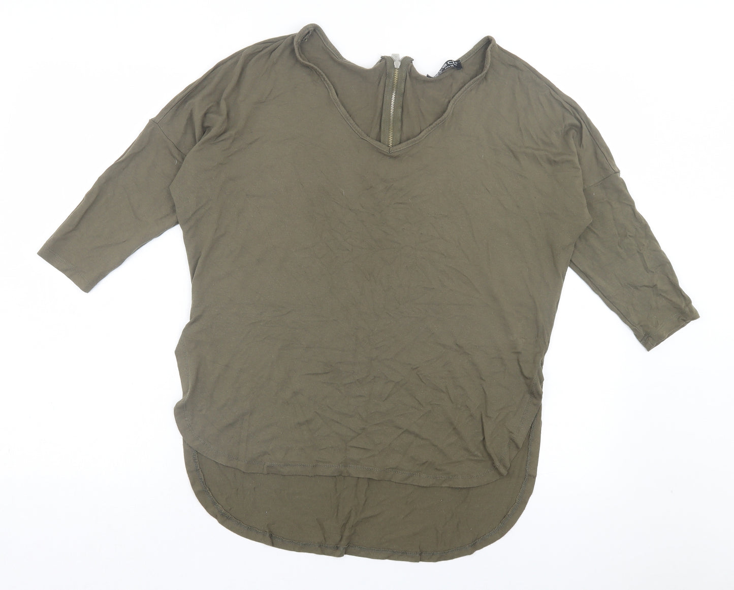 Select Womens Green Viscose Basic T-Shirt Size 12 V-Neck