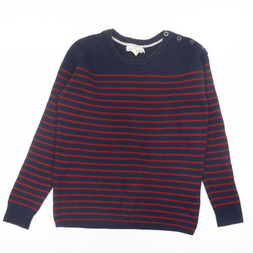 H&M Mens Blue Crew Neck Striped Cotton Pullover Jumper Size S