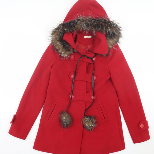 Favori Womens Red Pea Coat Coat Size 8 Button - Bobbles