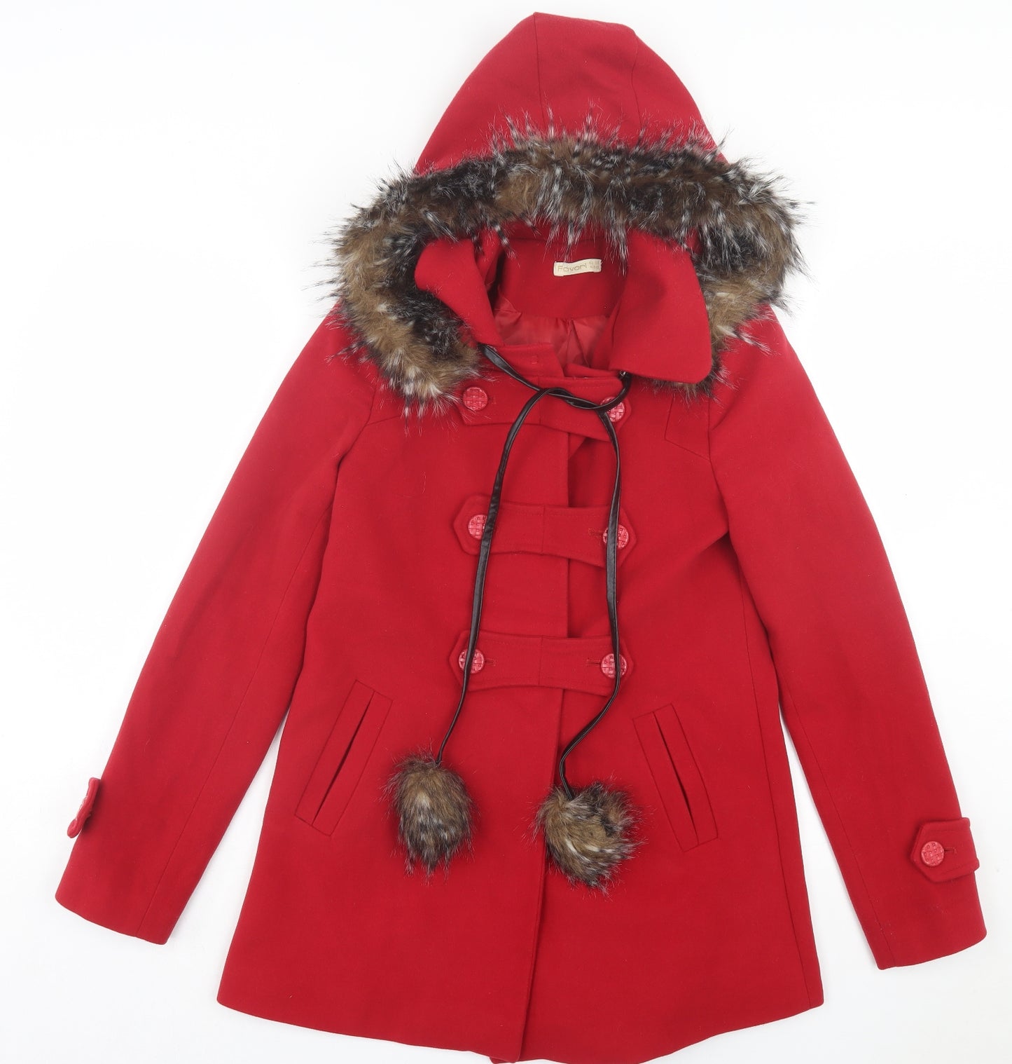 Favori Womens Red Pea Coat Coat Size 8 Button - Bobbles