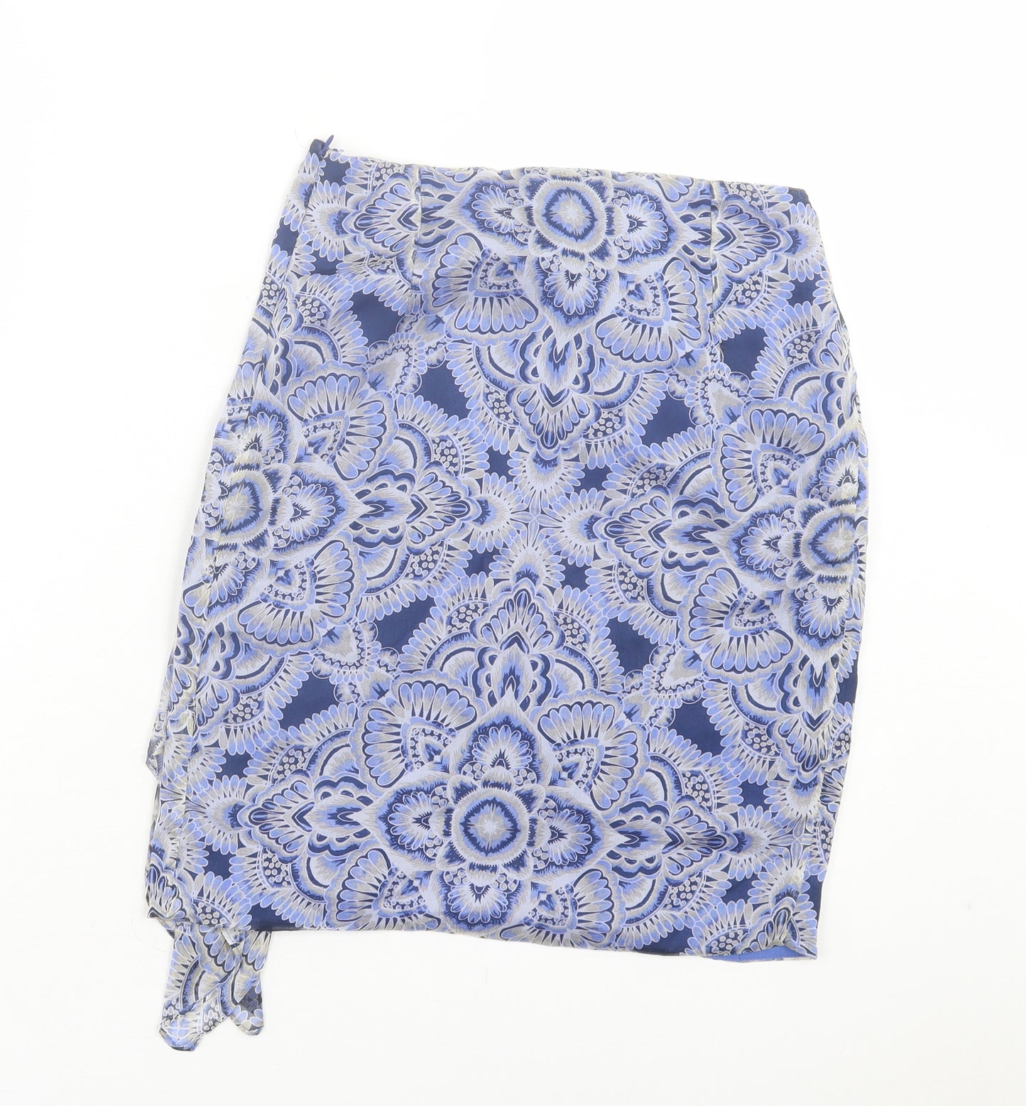 Mango Womens Blue Paisley Polyester A-Line Skirt Size 6 Zip - Tie Front