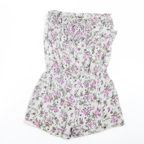 Cutie Womens Green Floral Cotton Playsuit One-Piece Size S Pullover - Frill Detail