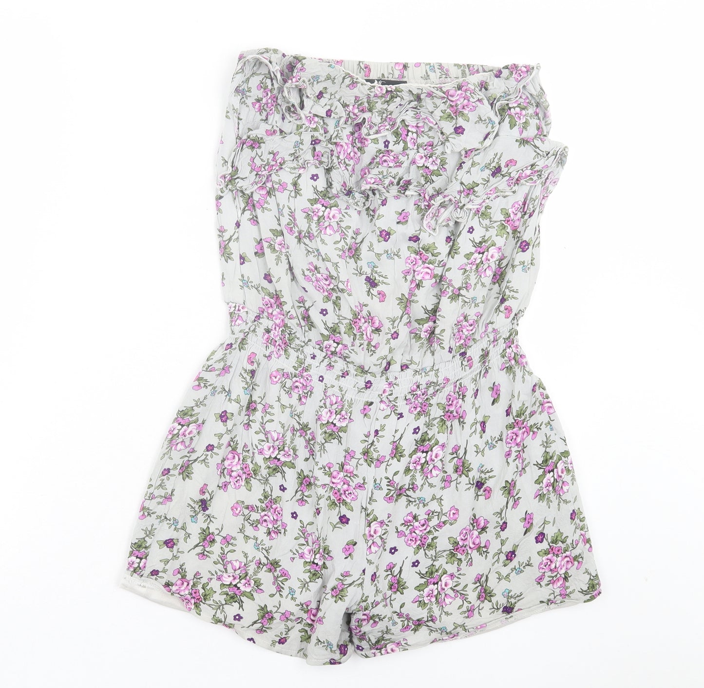 Cutie Womens Green Floral Cotton Playsuit One-Piece Size S Pullover - Frill Detail