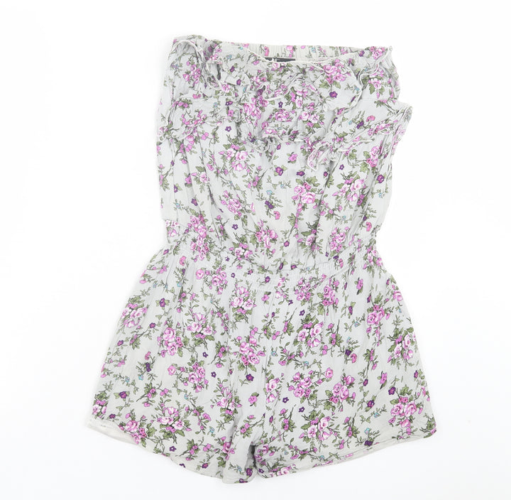 Cutie Womens Green Floral Cotton Playsuit One-Piece Size S Pullover - Frill Detail