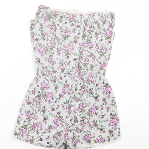 Cutie Womens Green Floral Cotton Playsuit One-Piece Size S Pullover - Frill Detail