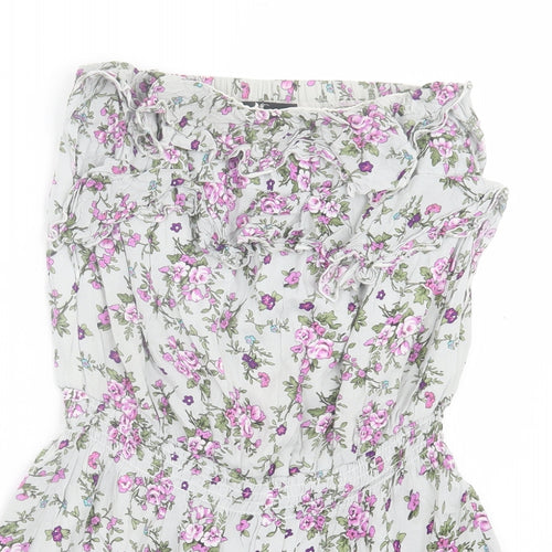 Cutie Womens Green Floral Cotton Playsuit One-Piece Size S Pullover - Frill Detail
