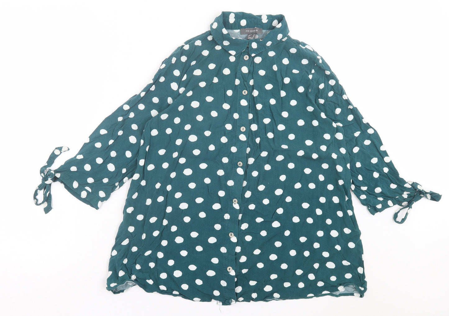 Primark Womens Green Polka Dot Polyester Basic Button-Up Size 16 Collared