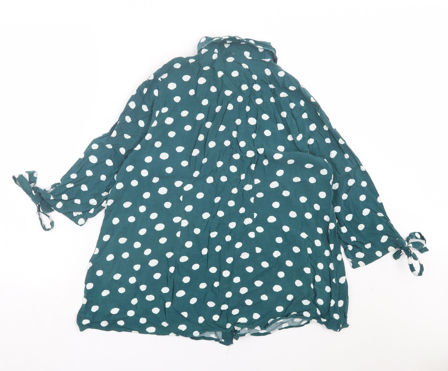 Primark Womens Green Polka Dot Polyester Basic Button-Up Size 16 Collared