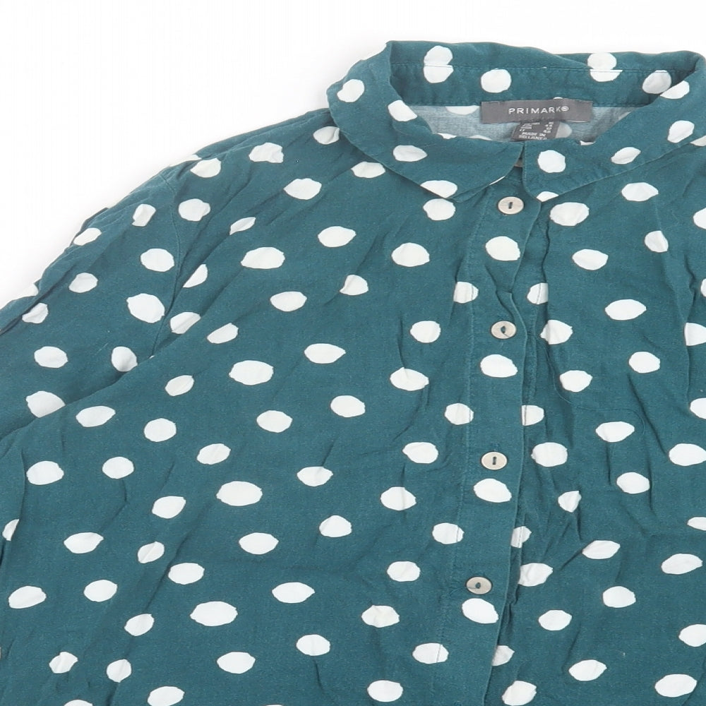 Primark Womens Green Polka Dot Polyester Basic Button-Up Size 16 Collared