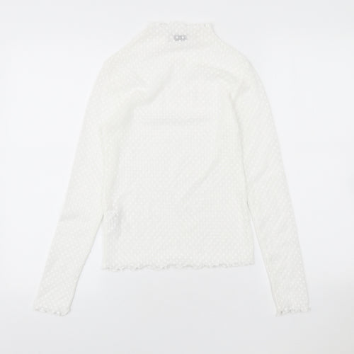 Stradivarius Womens White Polka Dot Polyester Basic T-Shirt Size S High Neck - Scalloped Edging