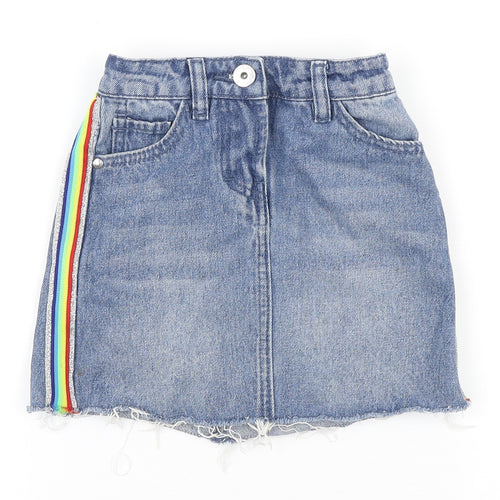 George Girls Black Cotton Straight & Pencil Skirt Size 5-6 Years Regular Button - Multicoloured panels