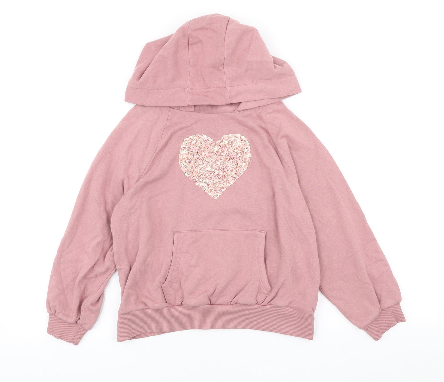 NEXT Girls Pink Cotton Pullover Hoodie Size 8 Years Pullover - Heart