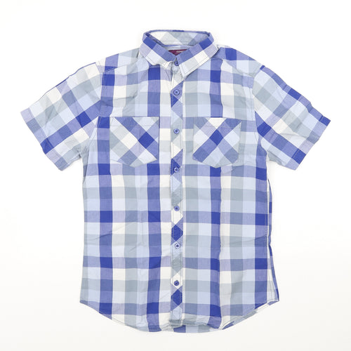 Dunnes Stores Mens Blue Plaid Cotton Button-Up Size S Collared Button