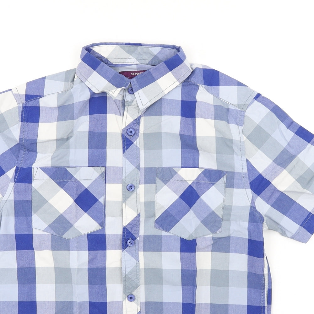 Dunnes Stores Mens Blue Plaid Cotton Button-Up Size S Collared Button