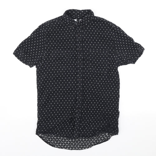 Topman Mens Black Geometric Cotton Button-Up Size XS Collared Button
