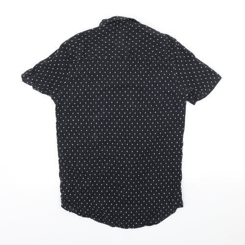Topman Mens Black Geometric Cotton Button-Up Size XS Collared Button