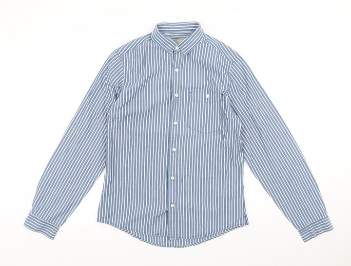 NEXT Mens Black Striped Cotton Button-Up Size S Collared Button