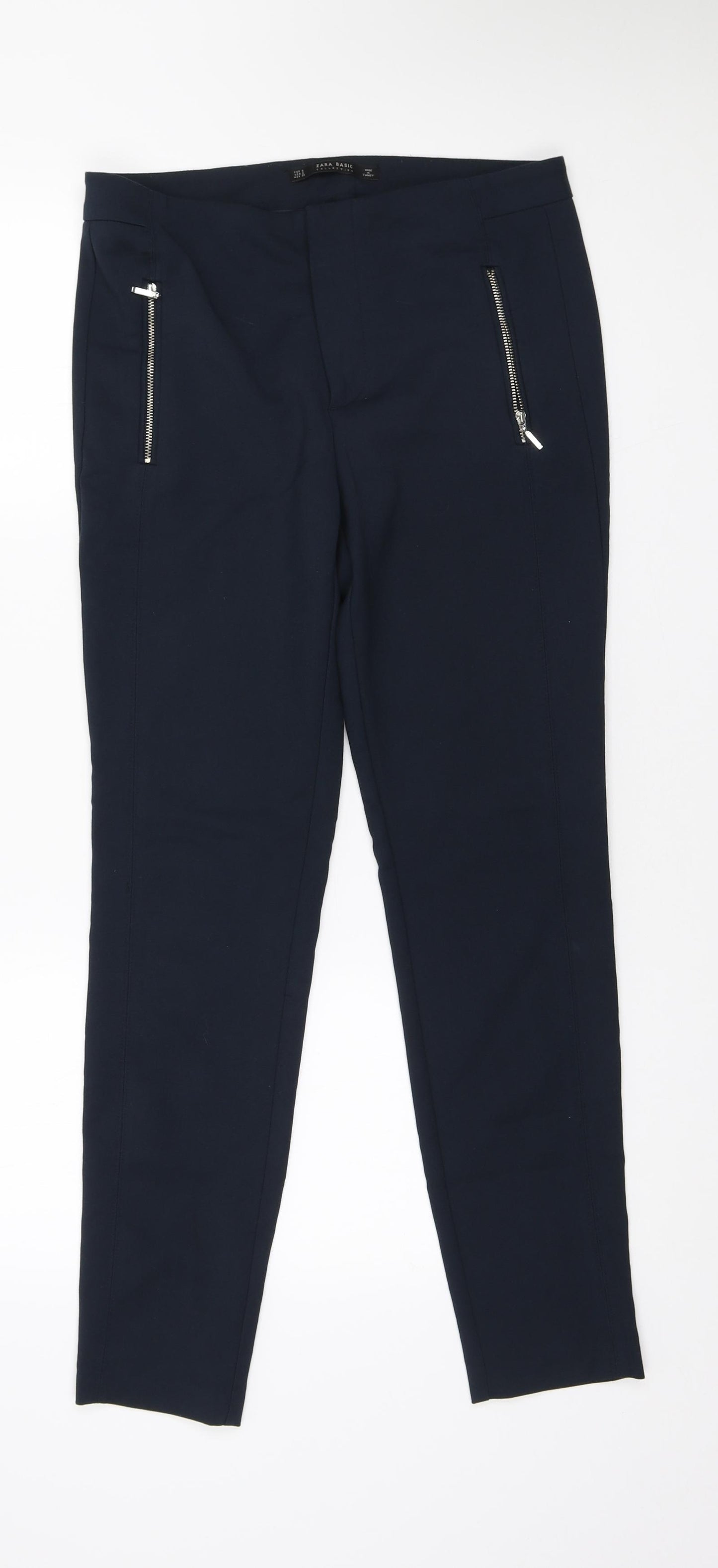 Zara Womens Blue Cotton Trousers Size S L27 in Regular Button