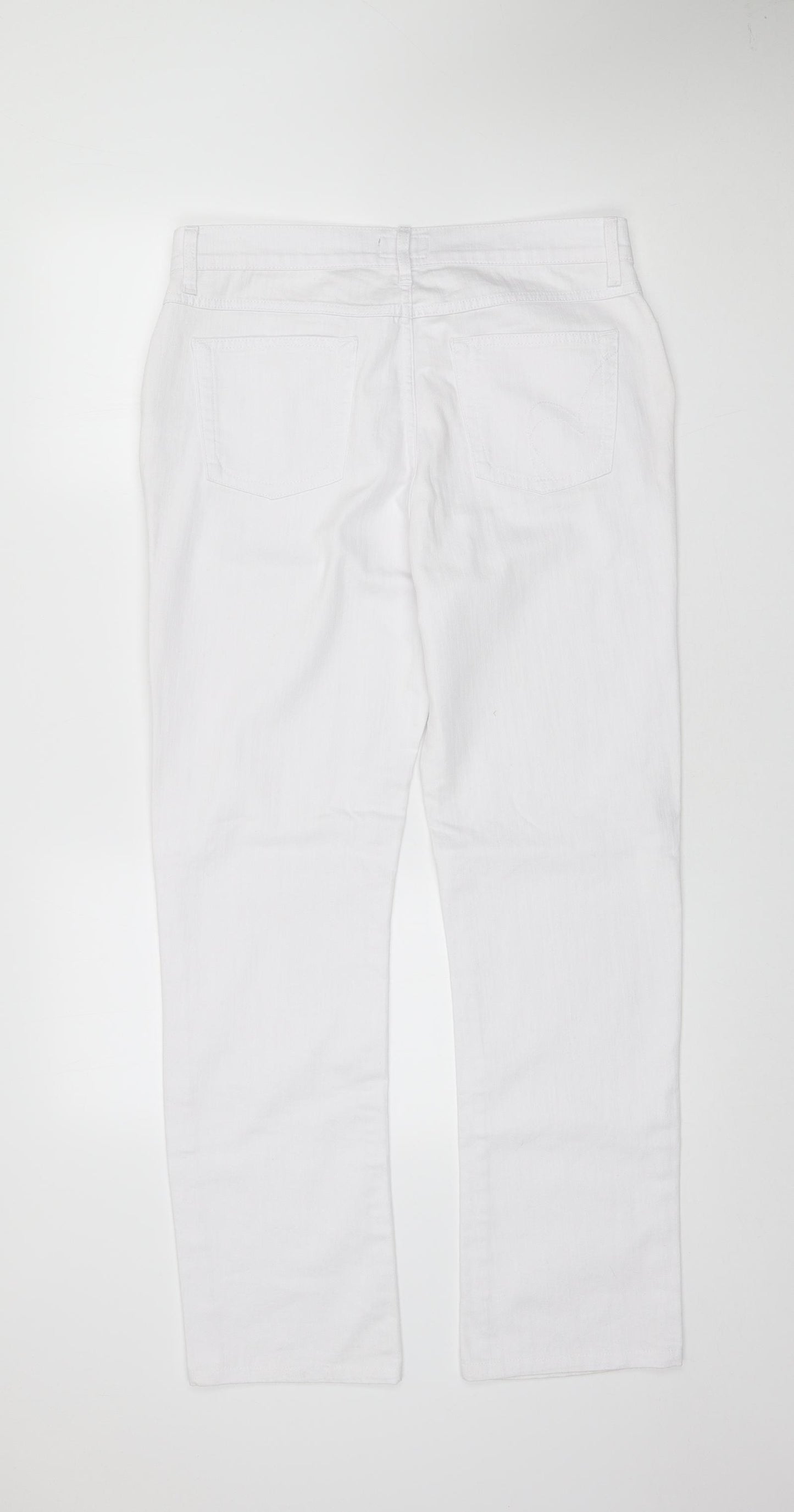Per Una Womens White Cotton Straight Jeans Size 14 L29 in Regular Button