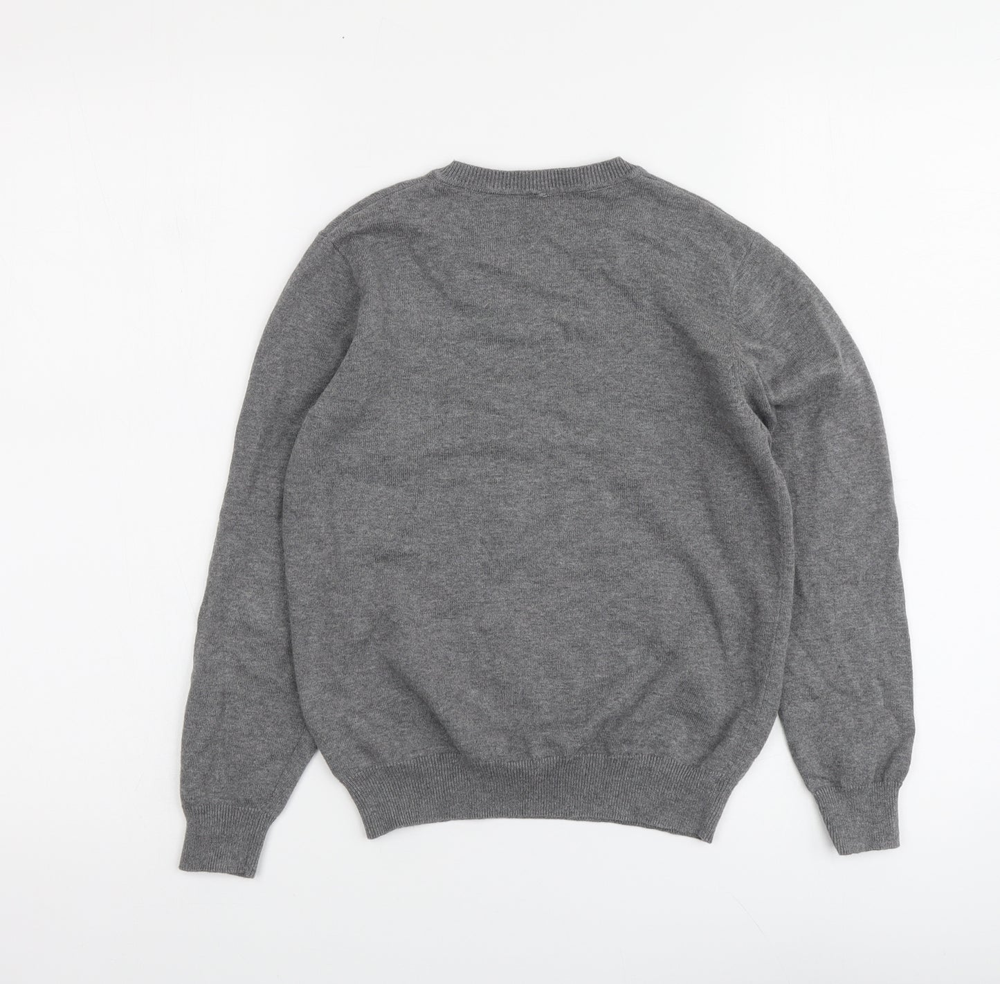 George Boys Grey V-Neck Cotton Pullover Jumper Size 7-8 Years Button