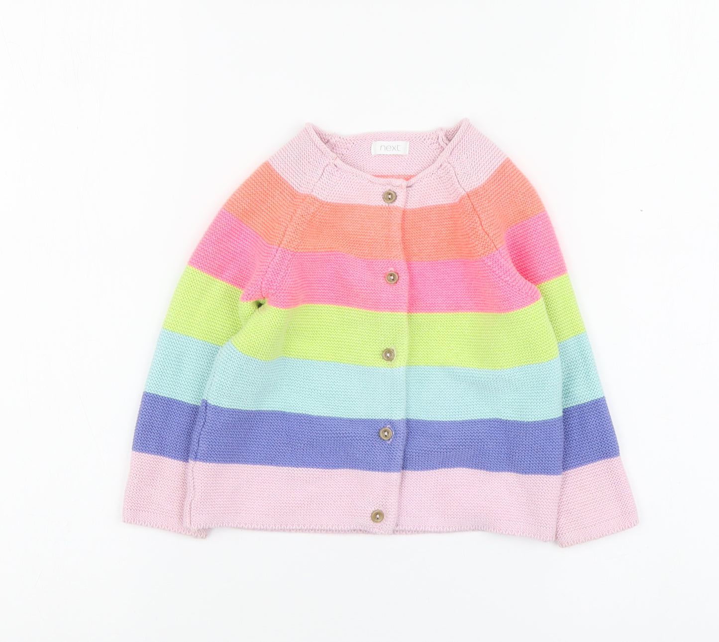 NEXT Girls Multicoloured Striped Cotton Cardigan Jumper Size 18-24 Months Button