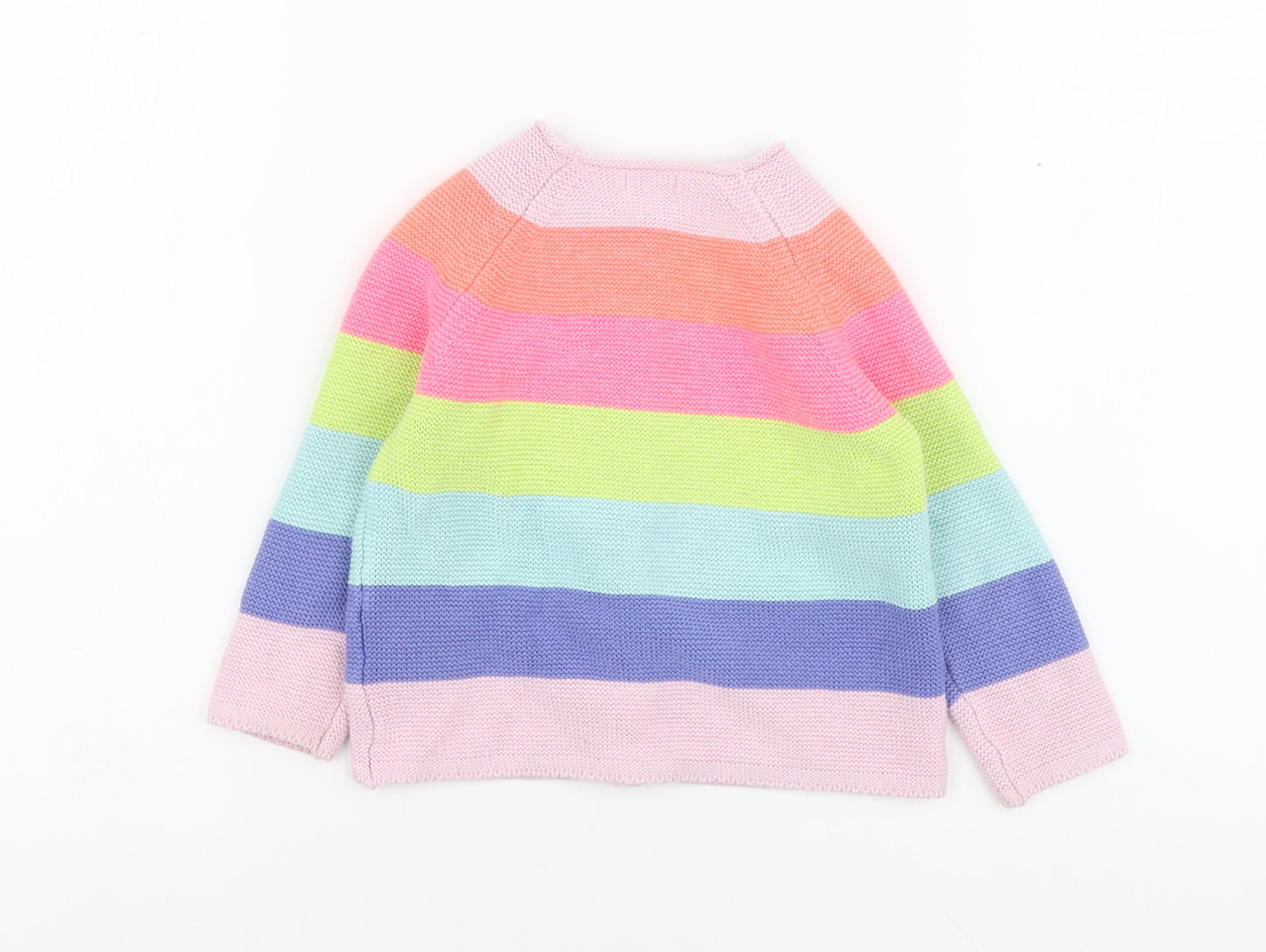 NEXT Girls Multicoloured Striped Cotton Cardigan Jumper Size 18-24 Months Button