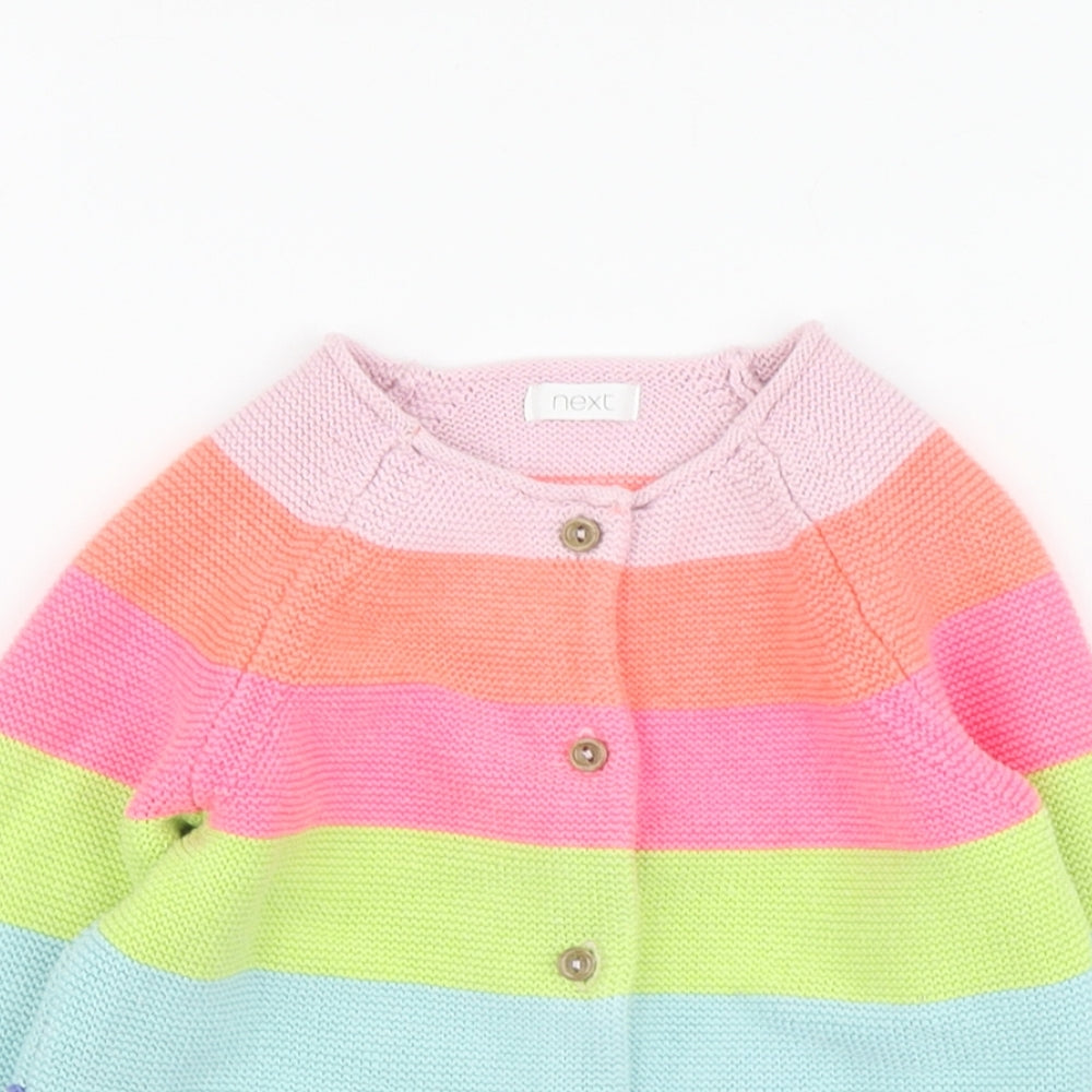 NEXT Girls Multicoloured Striped Cotton Cardigan Jumper Size 18-24 Months Button