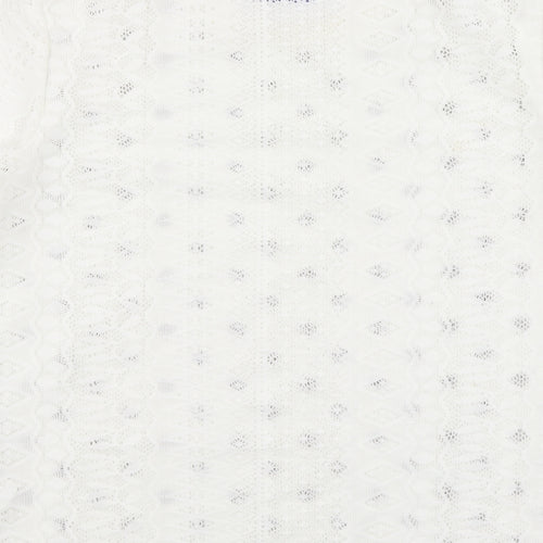 Zara Womens White Polka Dot Polyester Basic Polo Size L Round Neck