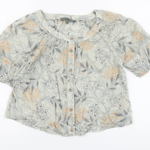 NEXT Womens Green Floral Cotton Basic Button-Up Size 6 Round Neck