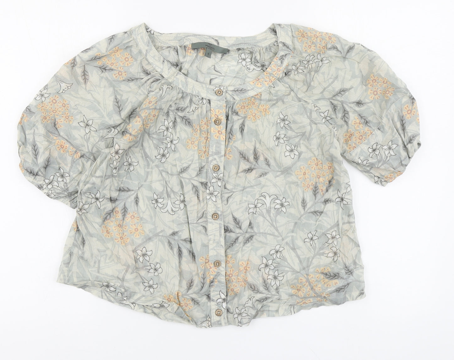 NEXT Womens Green Floral Cotton Basic Button-Up Size 6 Round Neck