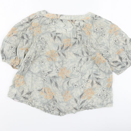 NEXT Womens Green Floral Cotton Basic Button-Up Size 6 Round Neck