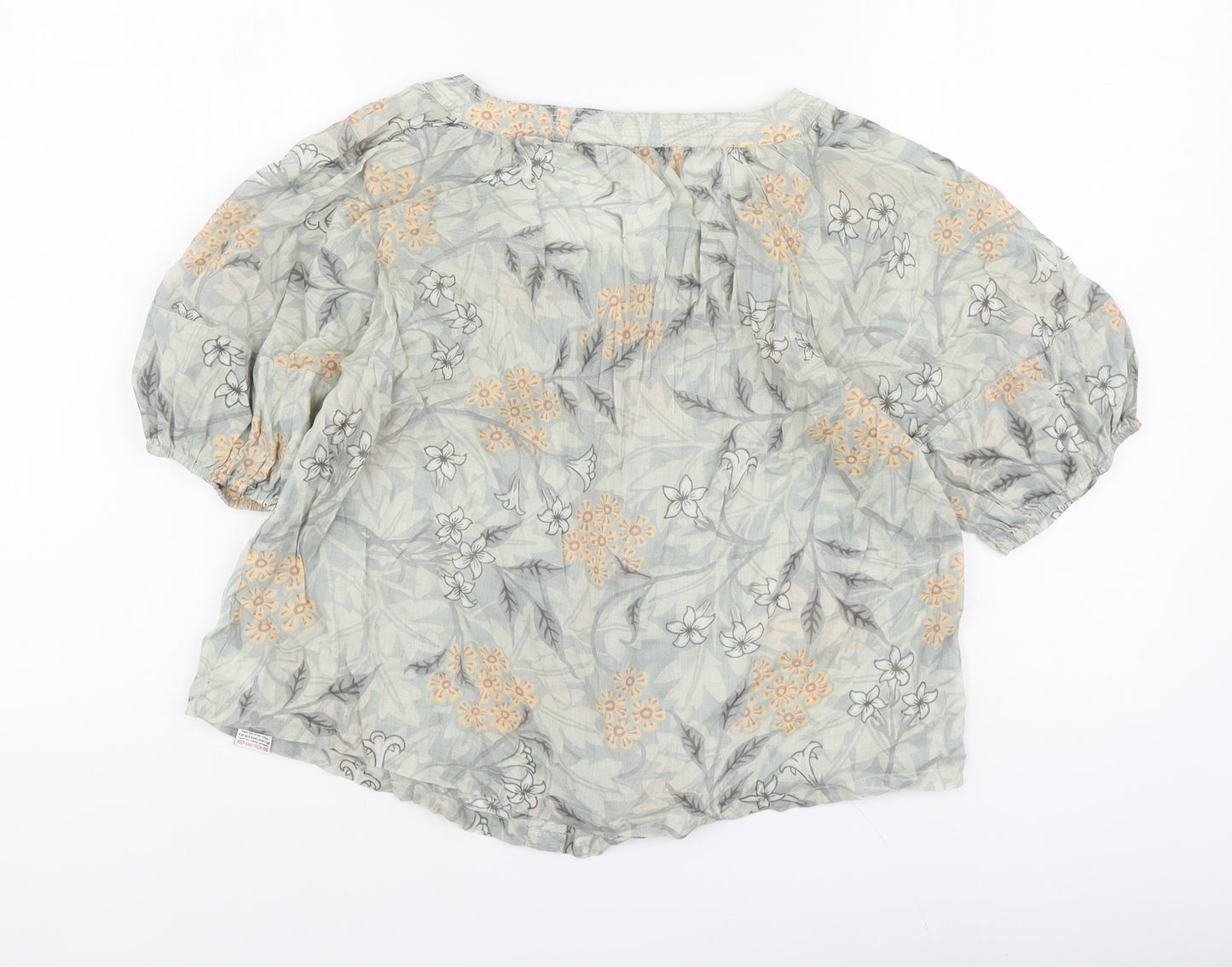 NEXT Womens Green Floral Cotton Basic Button-Up Size 6 Round Neck