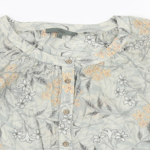 NEXT Womens Green Floral Cotton Basic Button-Up Size 6 Round Neck