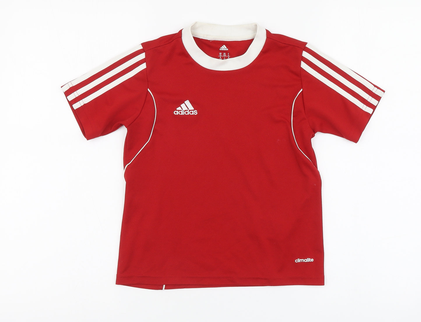 adidas Boys Red Polyester Basic T-Shirt Size 8-9 Years Round Neck