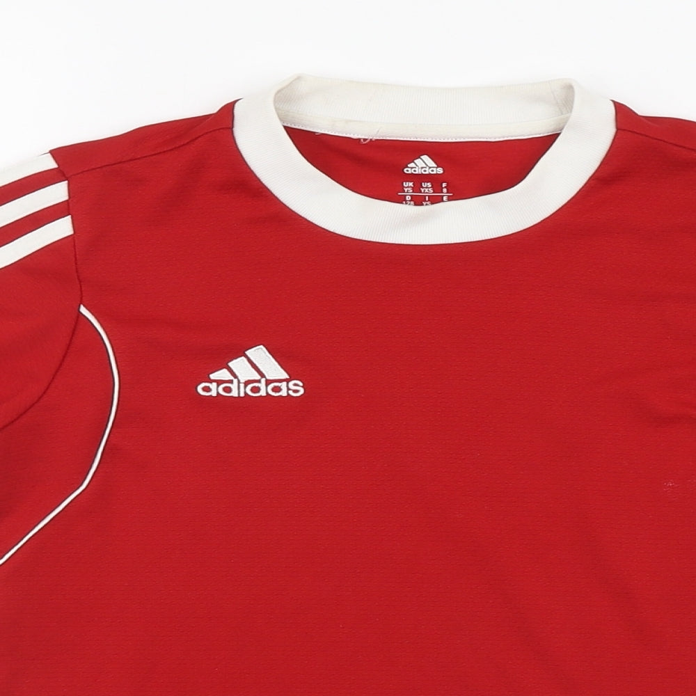 adidas Boys Red Polyester Basic T-Shirt Size 8-9 Years Round Neck