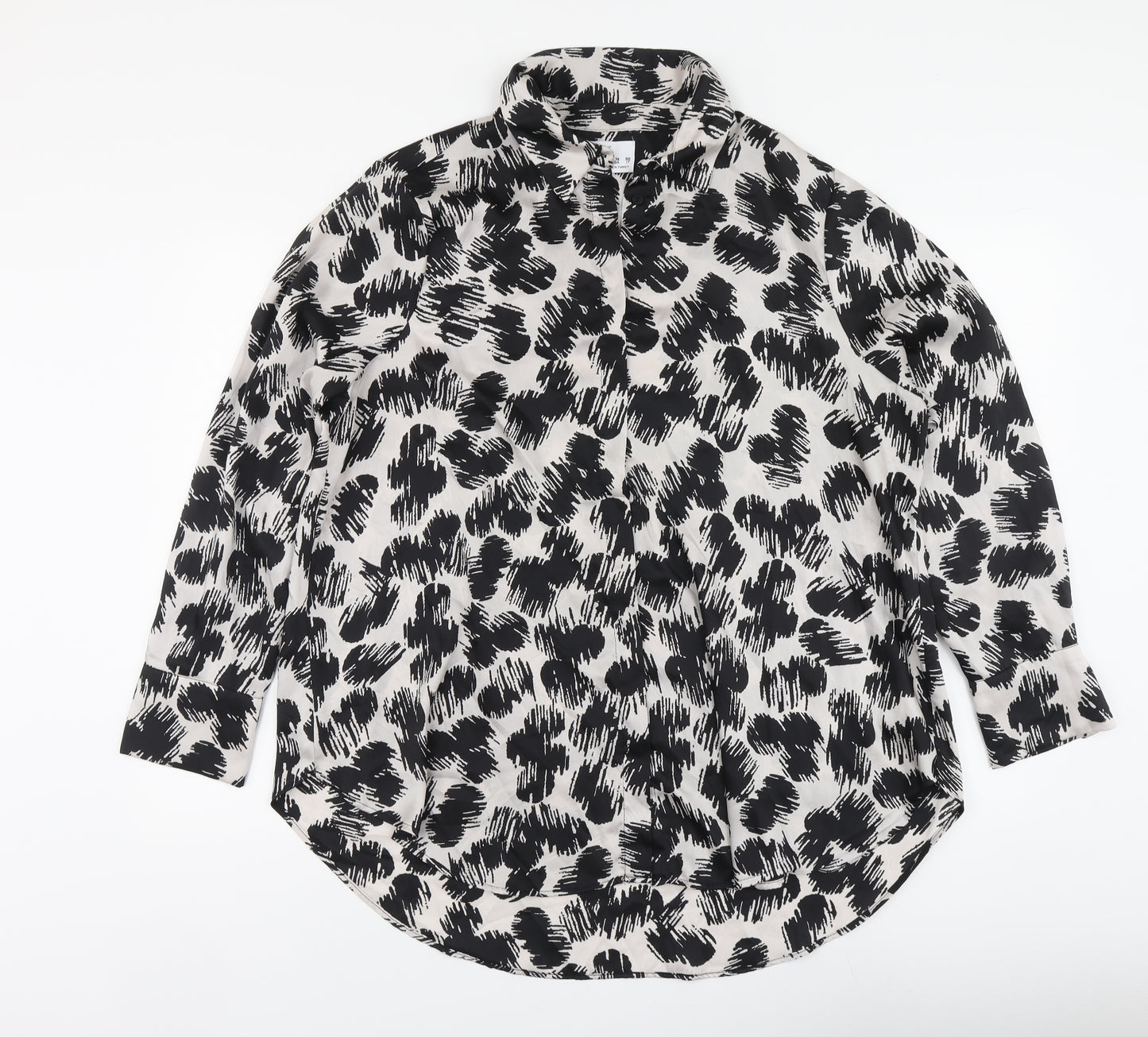 Primark Womens Black Geometric Polyester Basic Button-Up Size 18 Collared