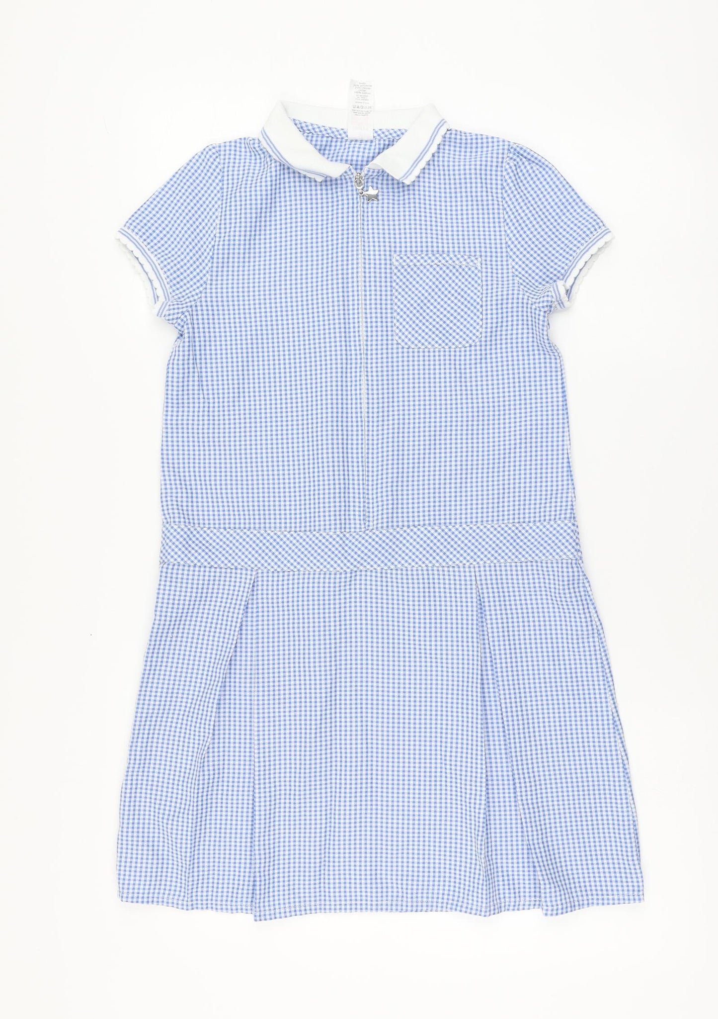 F&F Girls Blue Check Cotton A-Line Size 10-11 Years Collared