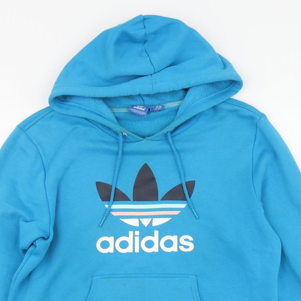 adidas Womens Blue Cotton Pullover Hoodie Size 18