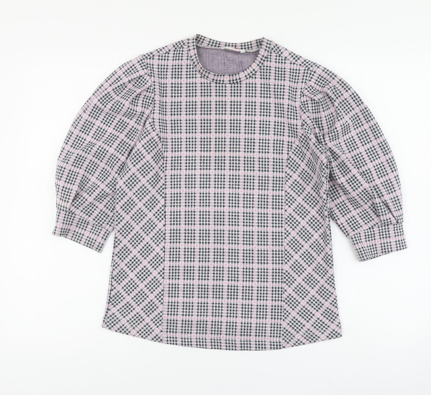 Savida Womens Pink Plaid Polyester Basic Blouse Size S Round Neck