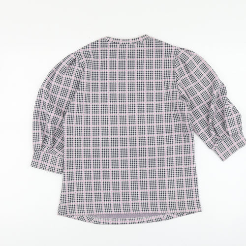 Savida Womens Pink Plaid Polyester Basic Blouse Size S Round Neck