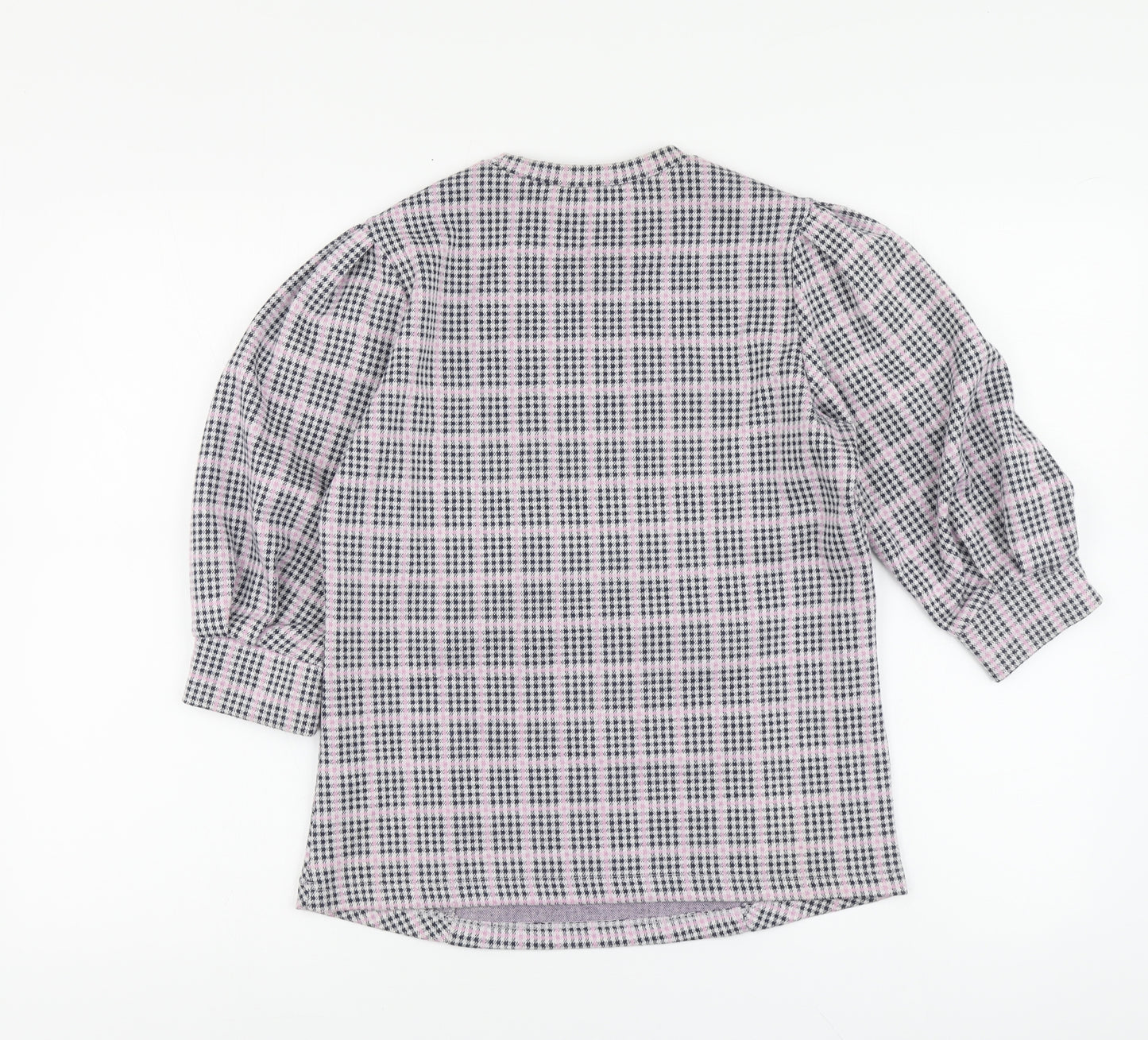 Savida Womens Pink Plaid Polyester Basic Blouse Size S Round Neck